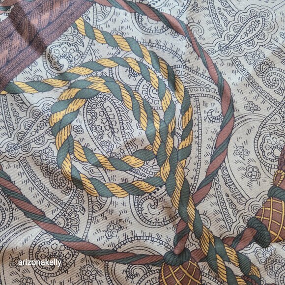 Silk Square Scarf Tassles Rope Paisley Hand-rolled - Picture 8 of 11